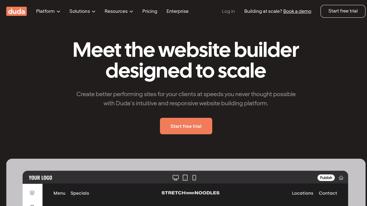 Duda — Live product homepage preview