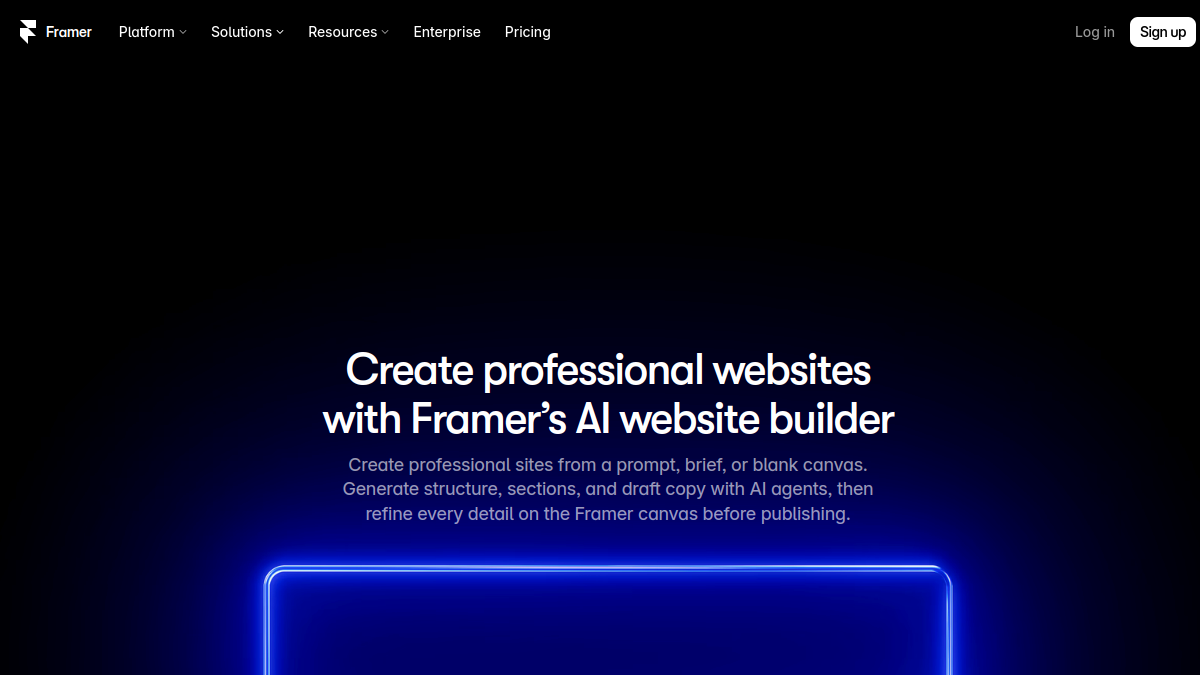 Framer AI Website Builder — Live product homepage preview