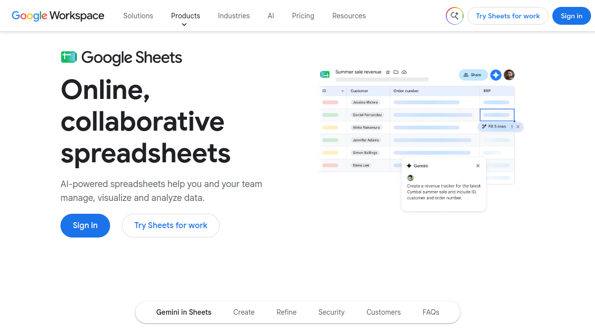 Google Sheets AI ana sayfa görünümü