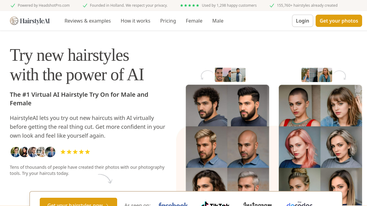 HairstyleAI ana sayfa görünümü