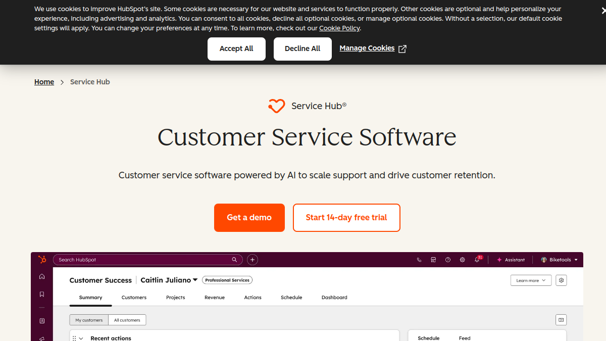 HubSpot Service Hub ana sayfa görünümü