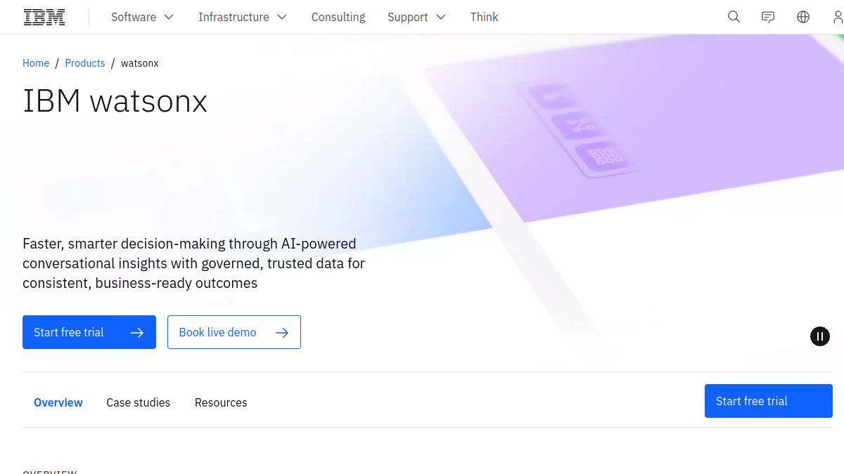 IBM watsonx ana sayfa görünümü