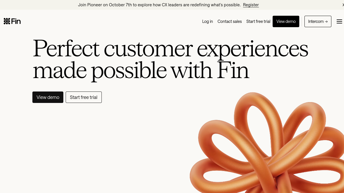 Intercom Fin ana sayfa görünümü