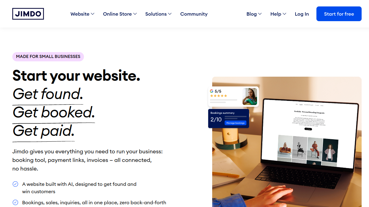 Jimdo — Live product homepage preview