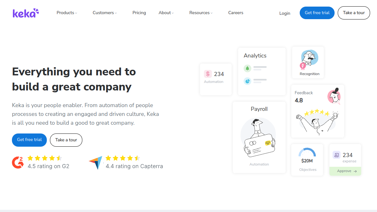Keka HR homepage screenshot