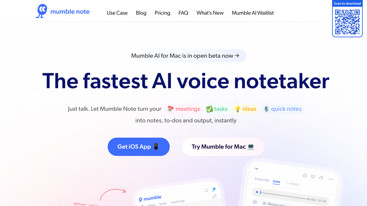 Mumble Note ana sayfa görünümü