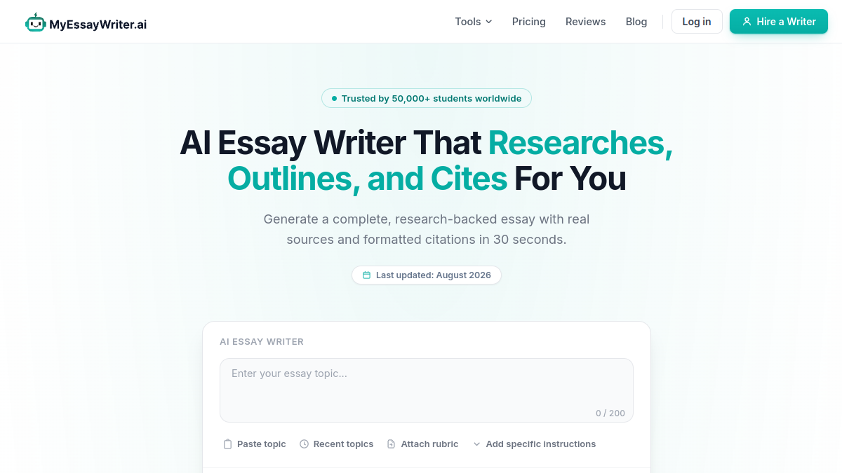 MyEssayWriter.ai ana sayfa görünümü