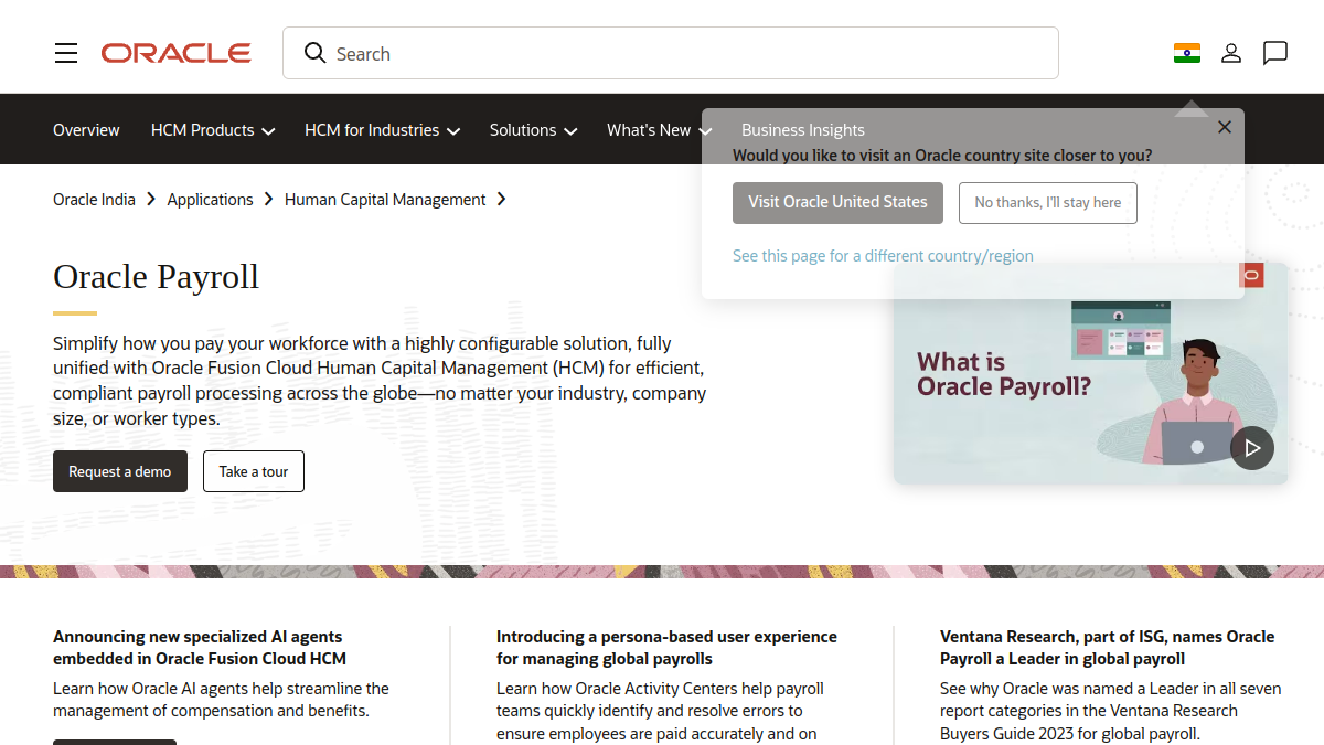 Oracle homepage screenshot