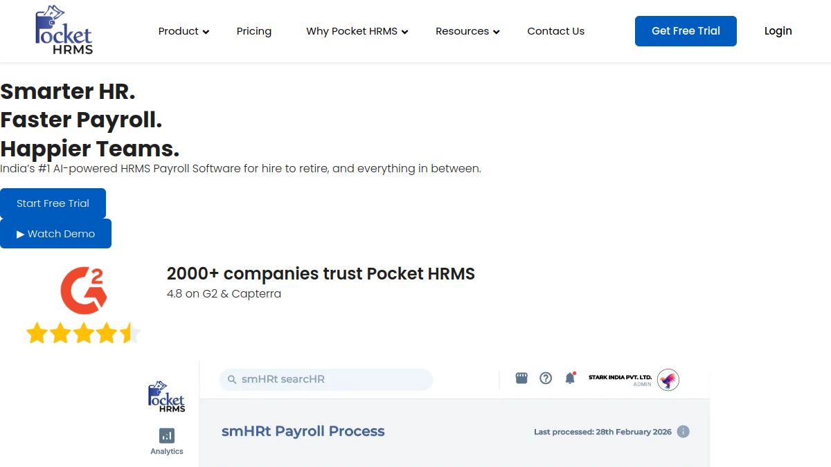 Pocket HRMS homepage screenshot
