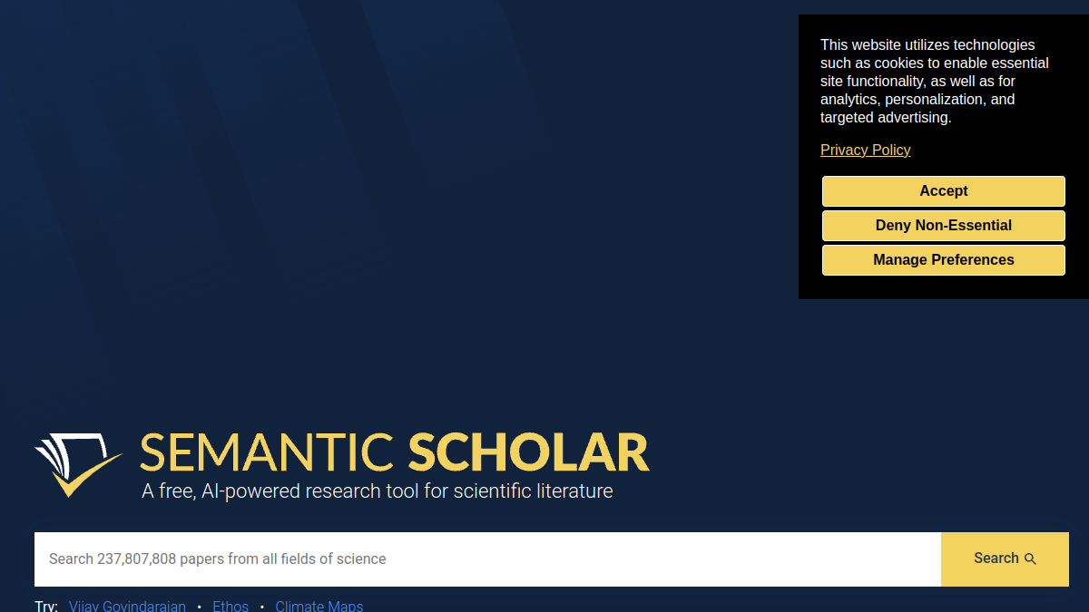 Semantic Scholar ana sayfa görünümü