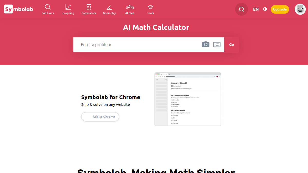 Symbolab ana sayfa görünümü