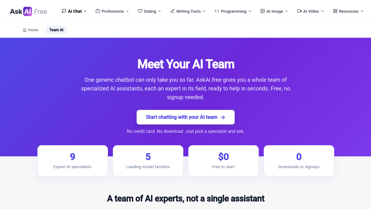 TeamSmart AI ana sayfa görünümü
