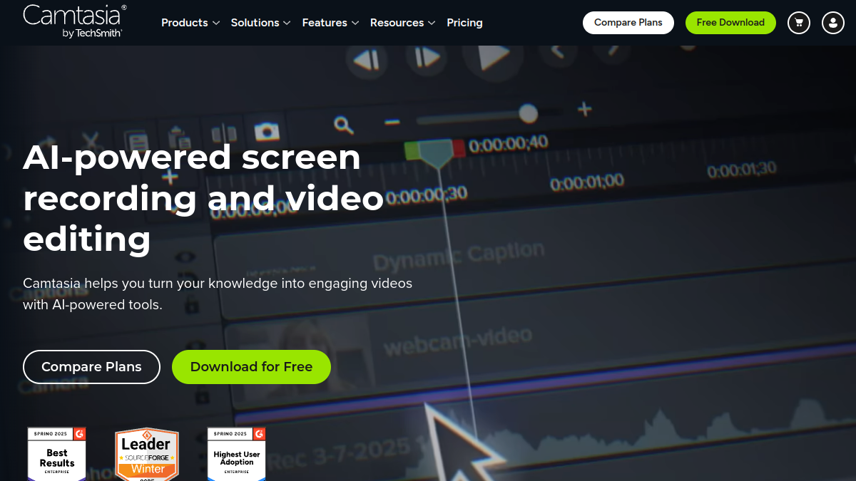 Camtasia ana sayfa görünümü