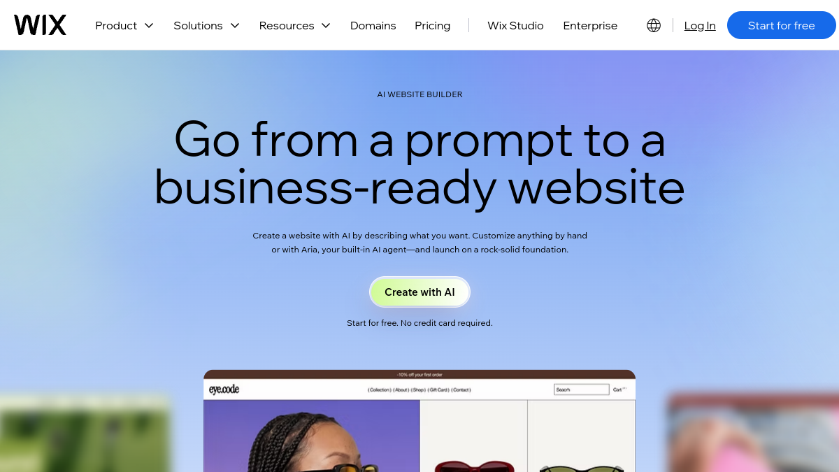 Wix AI Website Builder — Live product homepage preview