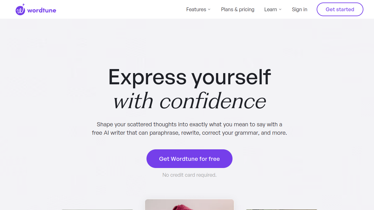 Wordtune ana sayfa görünümü