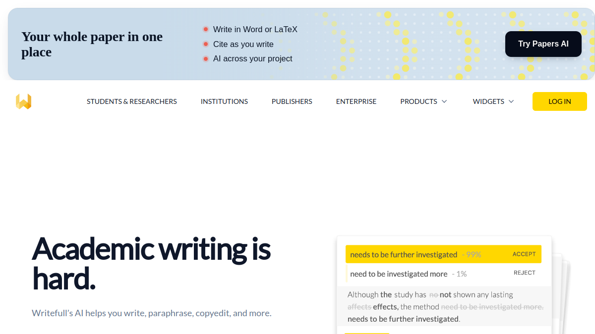 Writefull ana sayfa görünümü