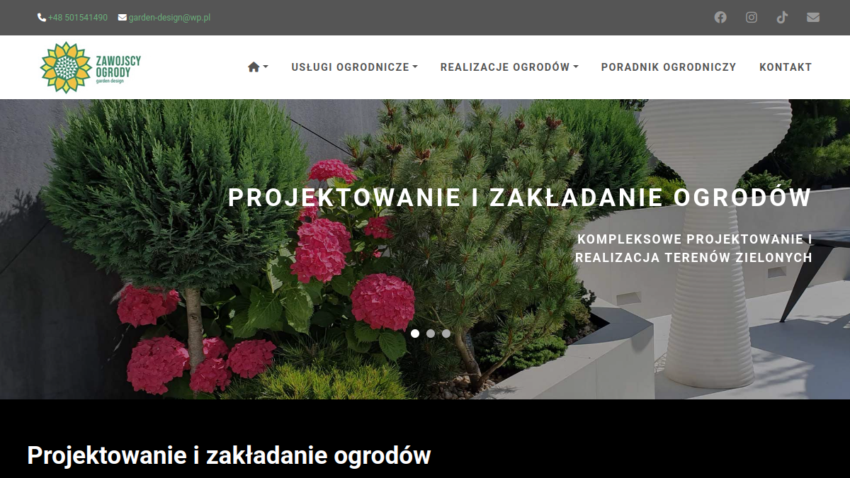 Podgląd oficjalnej strony firmy Zawojscy Ogrody