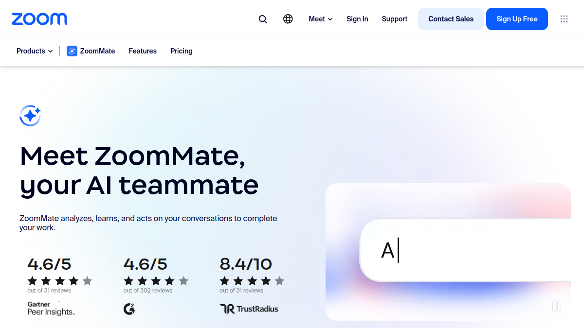 Zoom AI Companion ana sayfa görünümü