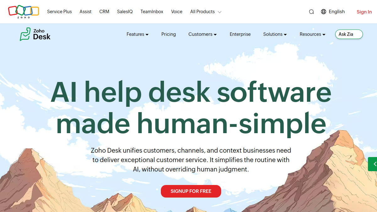 Zoho Desk ana sayfa görünümü