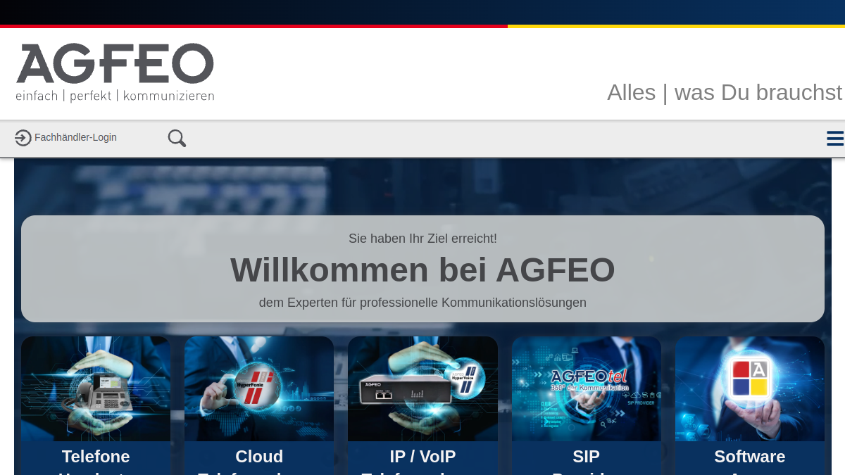 Screenshot der Startseite von AGFEO Hyper Voice