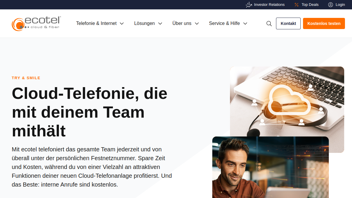 Screenshot der Startseite von Ecotel