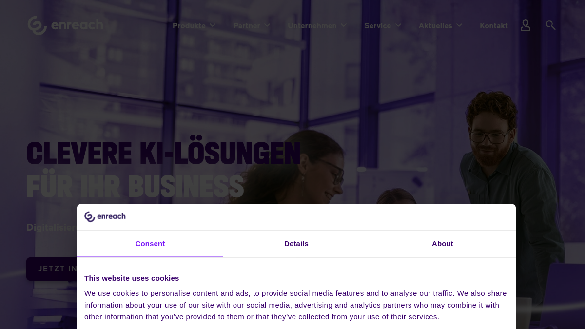 Screenshot der Startseite von Enreach