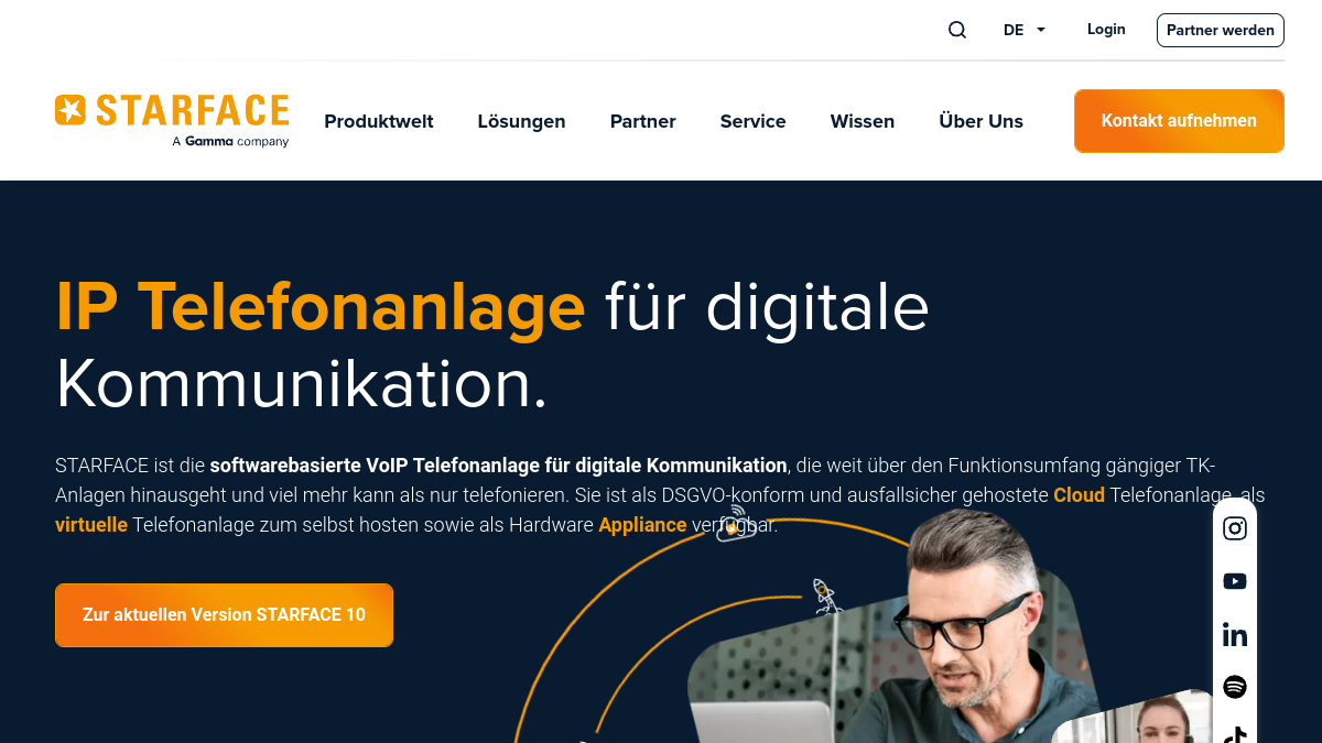 Screenshot der Startseite von STARFACE