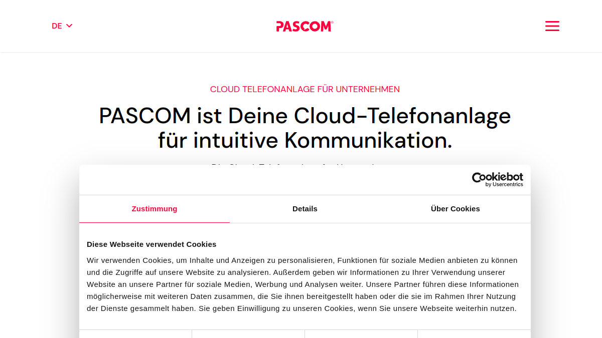 Screenshot der Startseite von pascom
