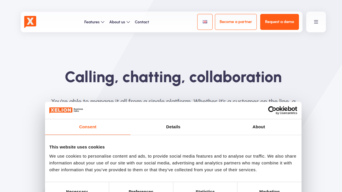 Screenshot der Startseite von Xelion