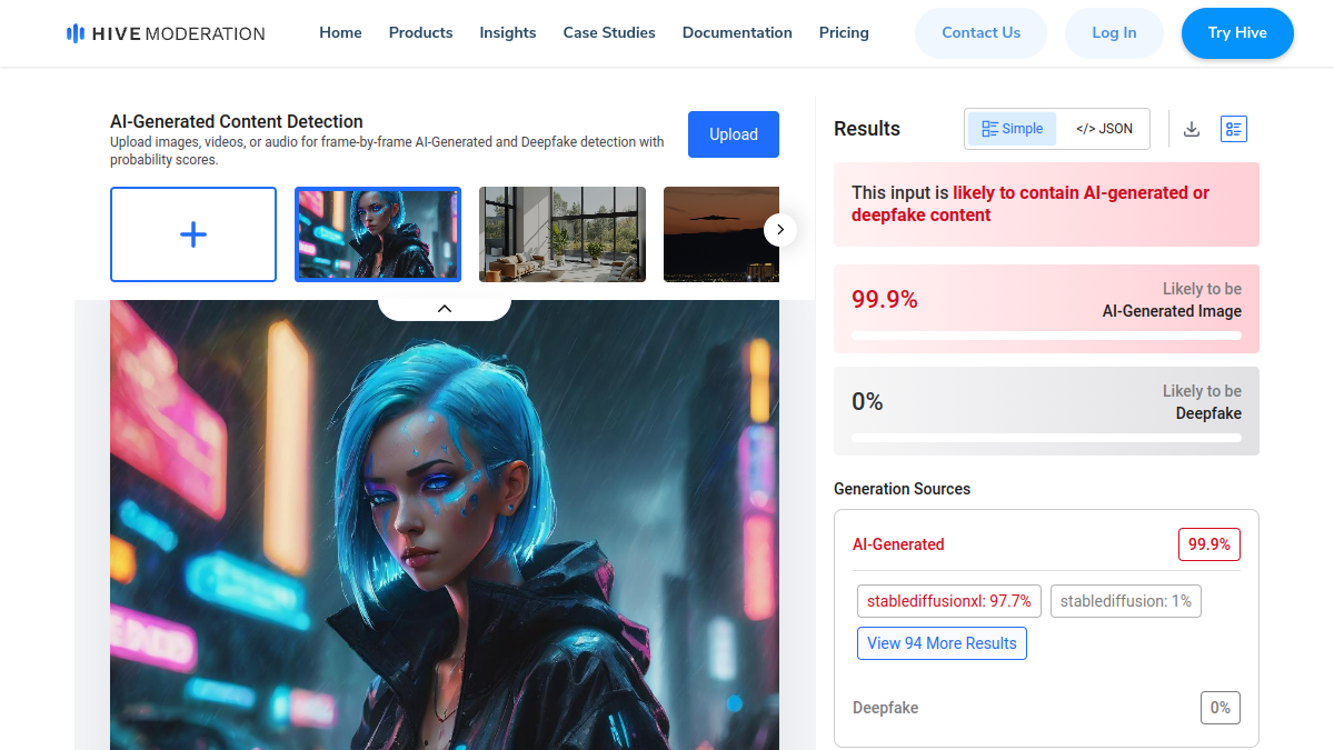 Hive AI Detector, multimodal content detection generated by AI