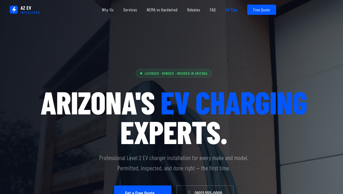 AZ EV Installers website preview