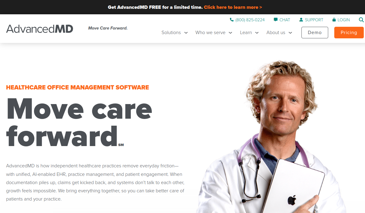 AdvancedMD official website homepage screenshot
