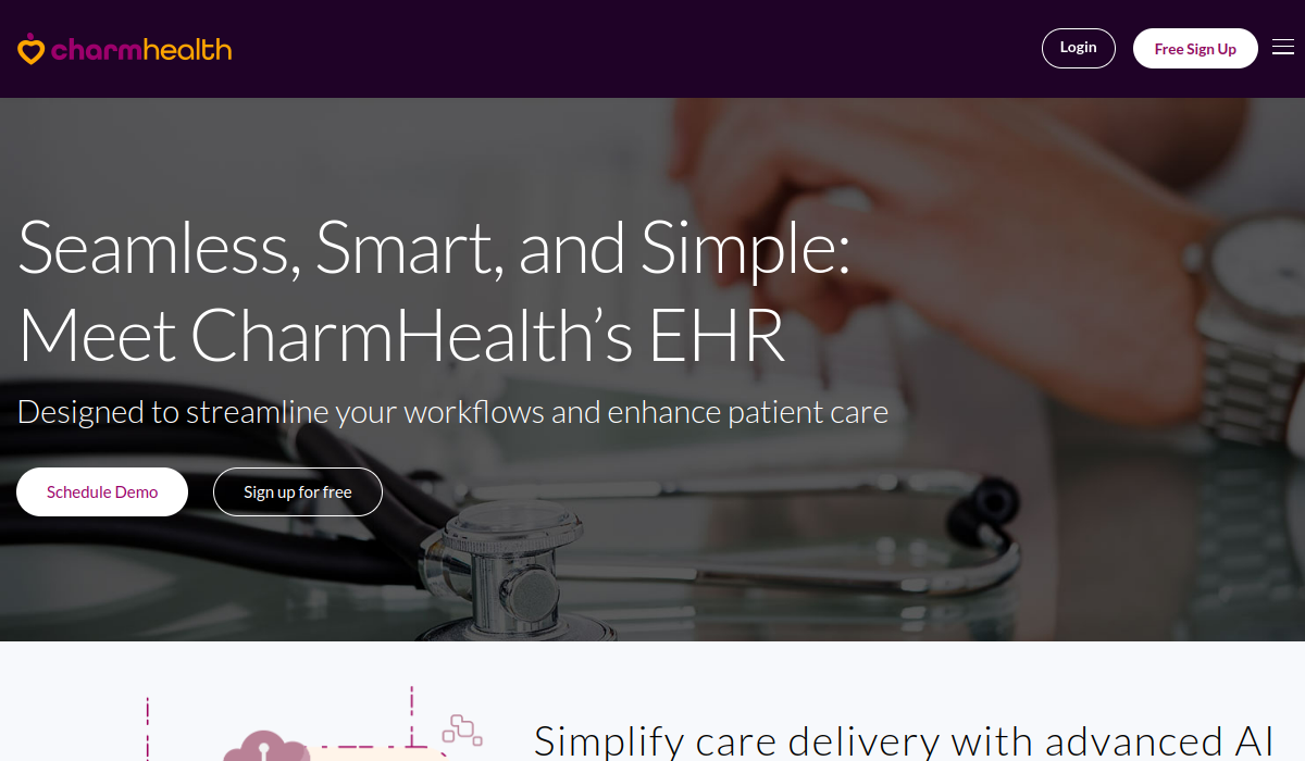 CharmHealth EHR software page screenshot