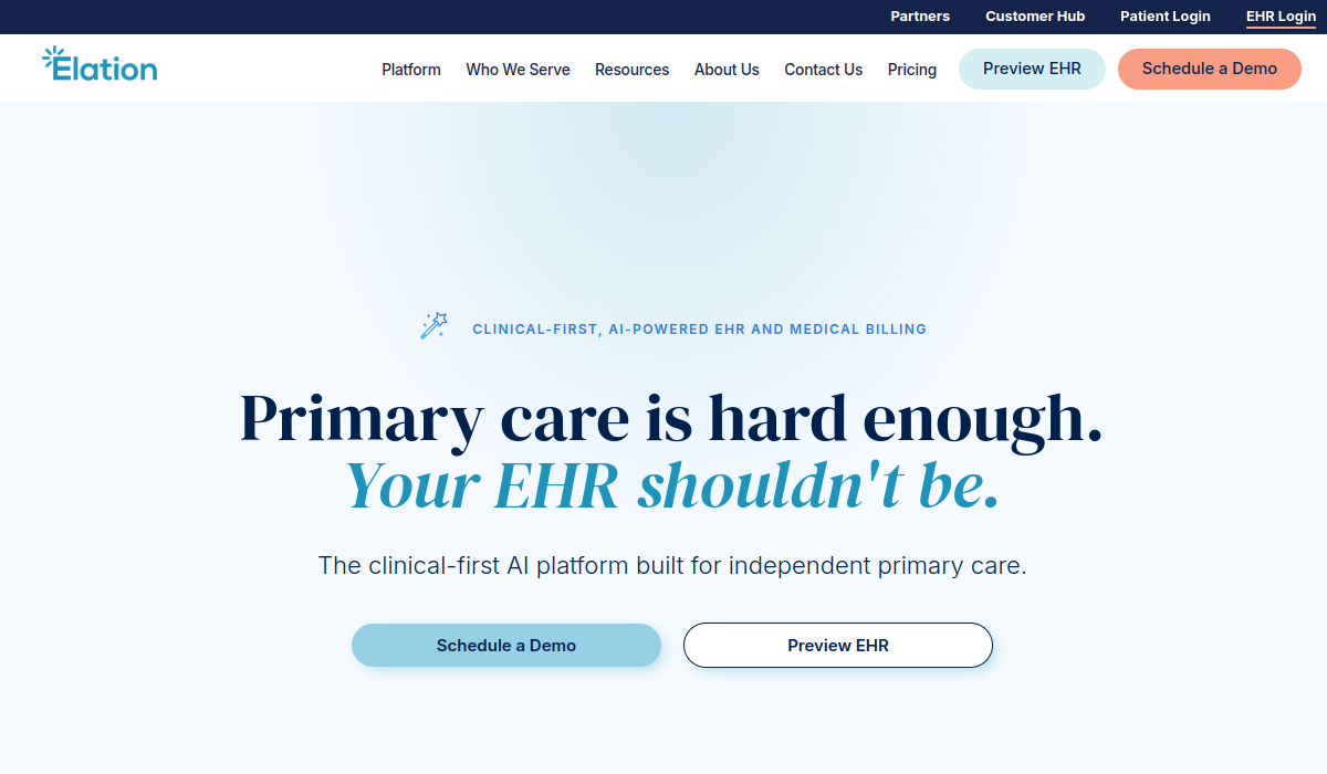 Elation Health official website homepage screenshot