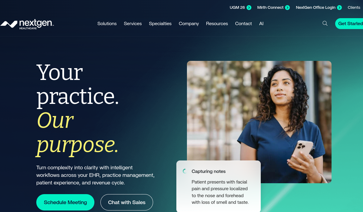 NextGen Healthcare official website homepage screenshot