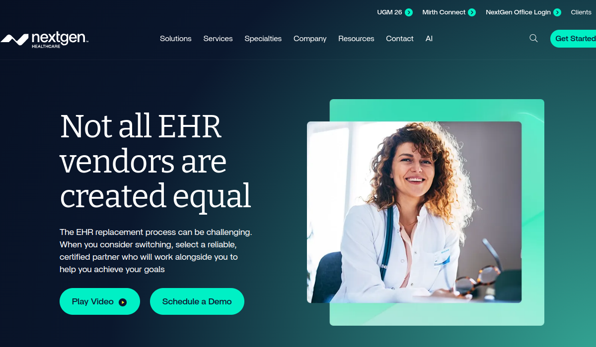 NextGen Healthcare EHR software page screenshot