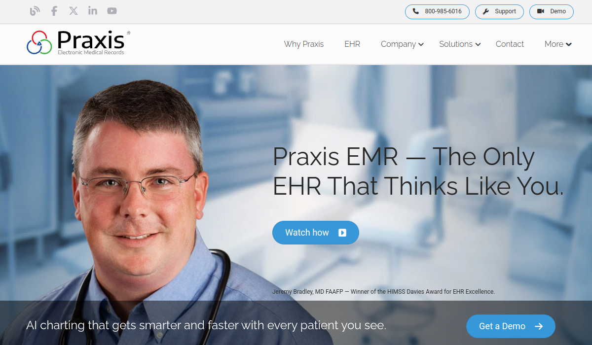 Praxis EMR official website preview