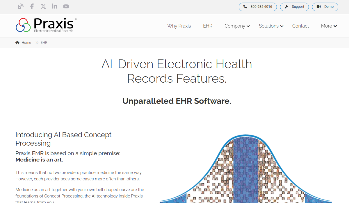 Praxis EMR product and features page preview