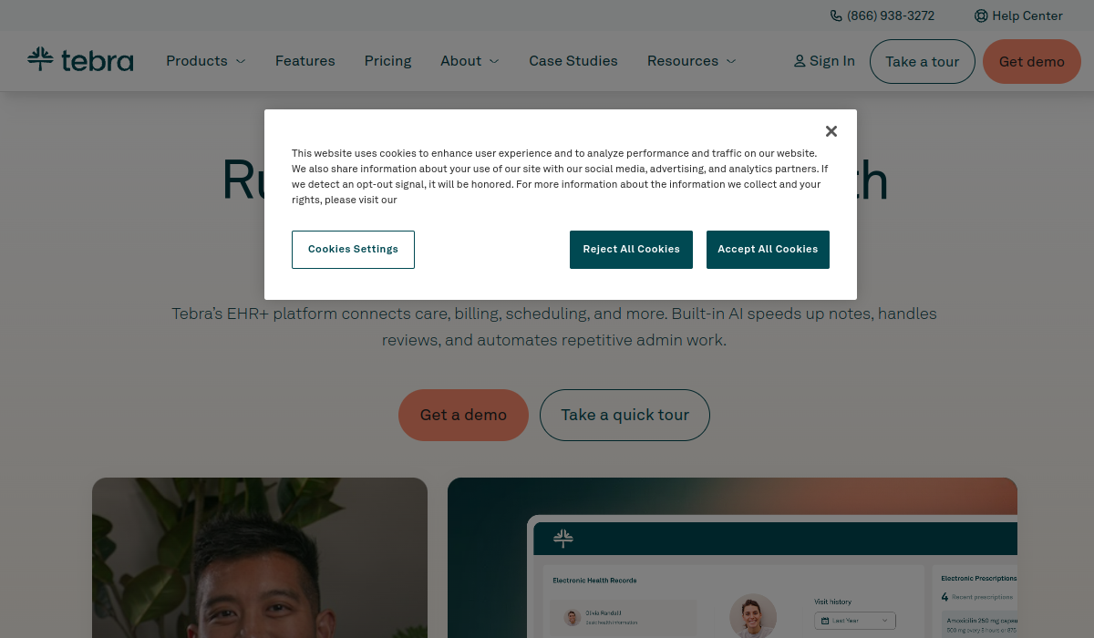 Tebra official website homepage screenshot