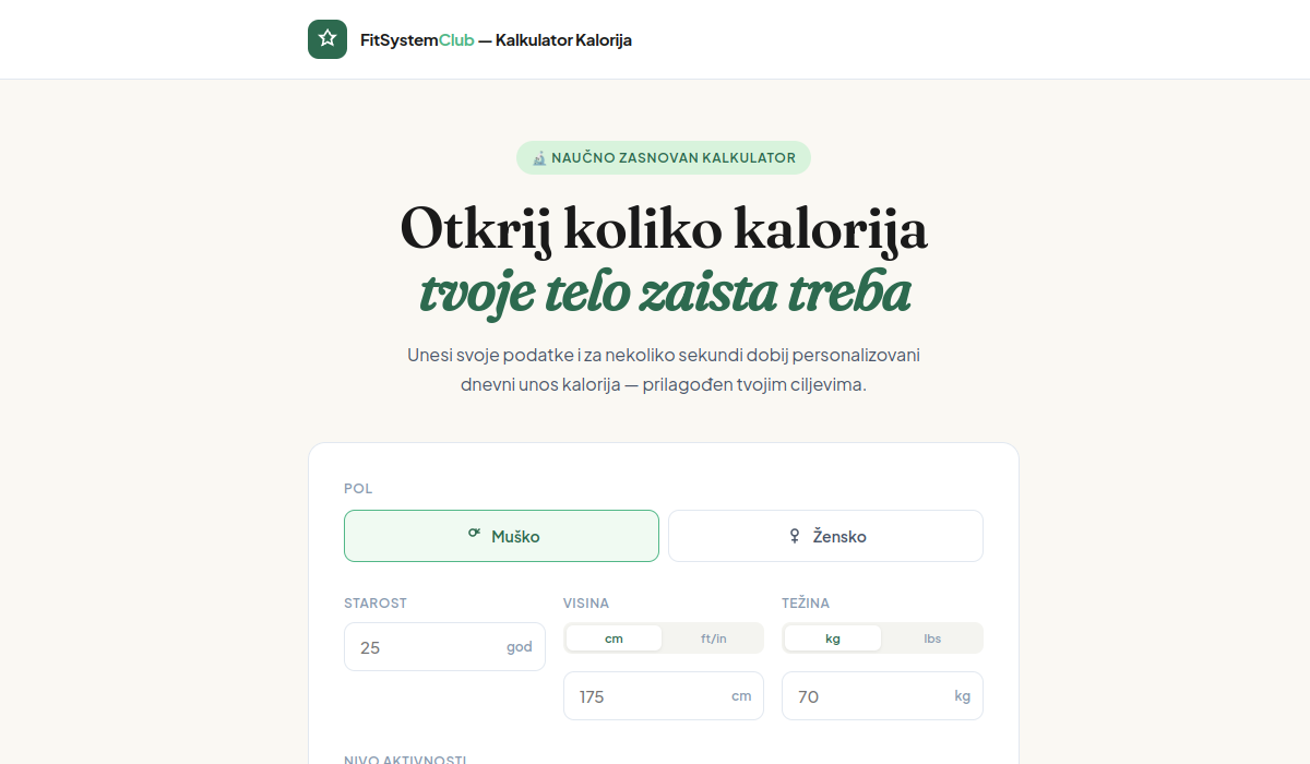 FitSystem Club - kalkulator kalorija