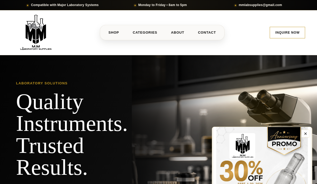Live website preview of MM Laboratory Supplies