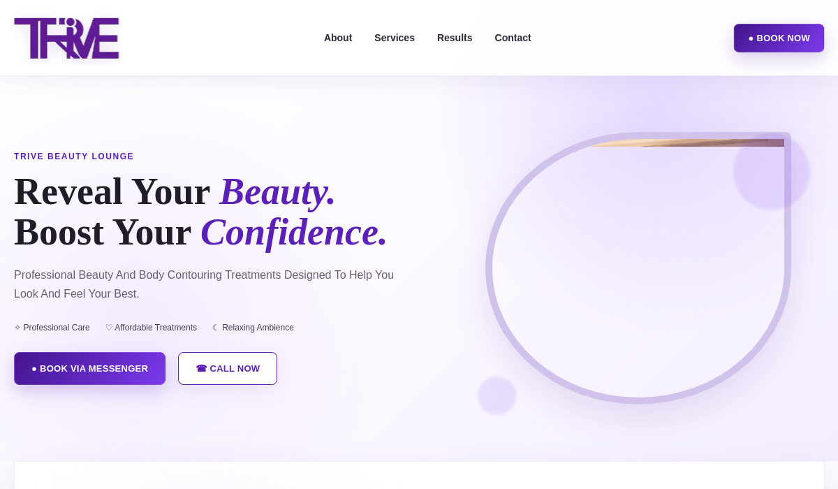 Live website preview of Trive Beauty Lounge