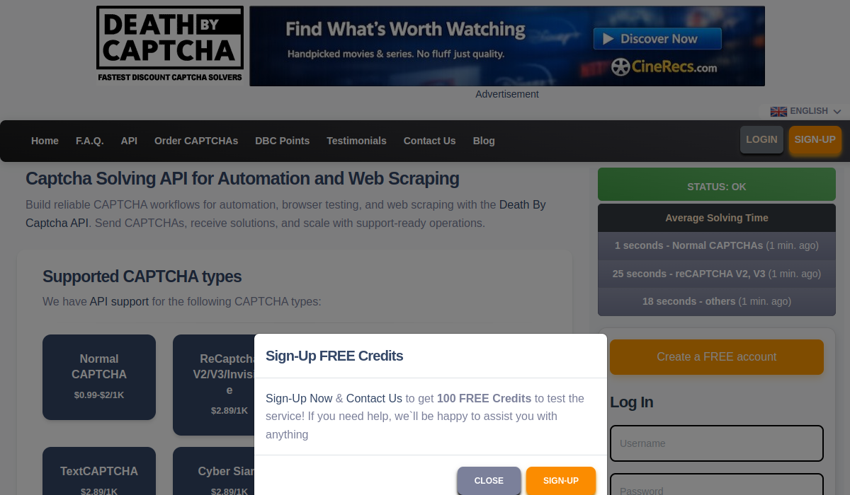 Death By Captcha dashboard screenshot, June 2026