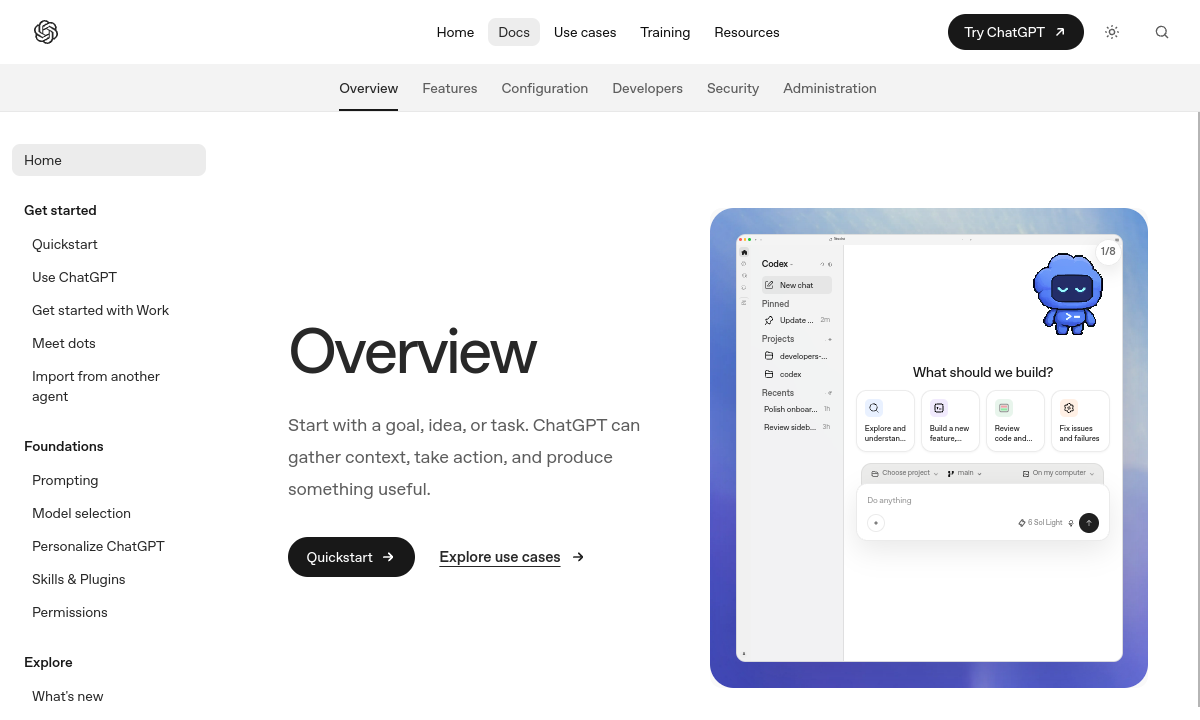 Screenshot di OpenAI Codex