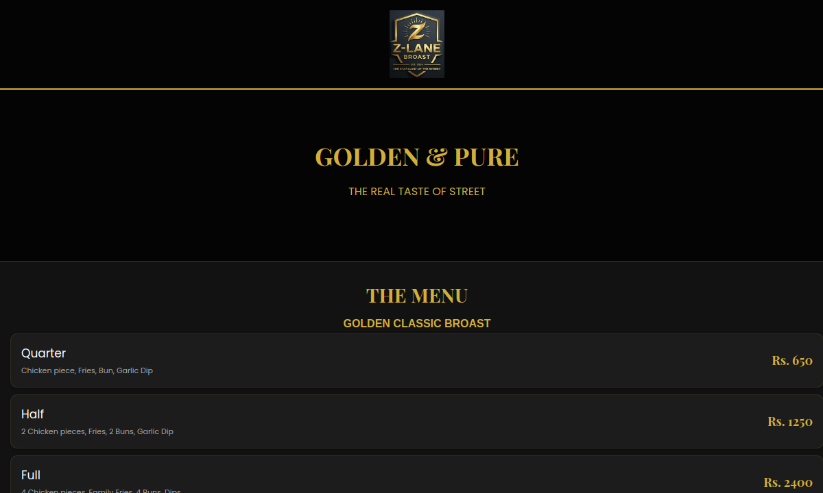 Actual screenshot of the Z-Lane Broast website