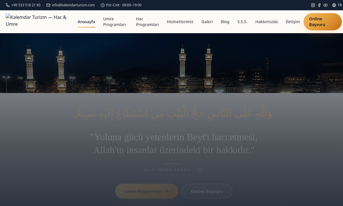 Kalemdar Turizm web sitesi görünümü
