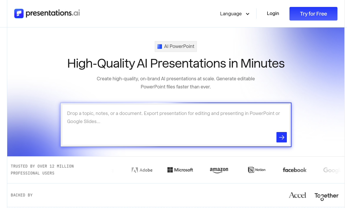 Screenshot di Presentations.ai