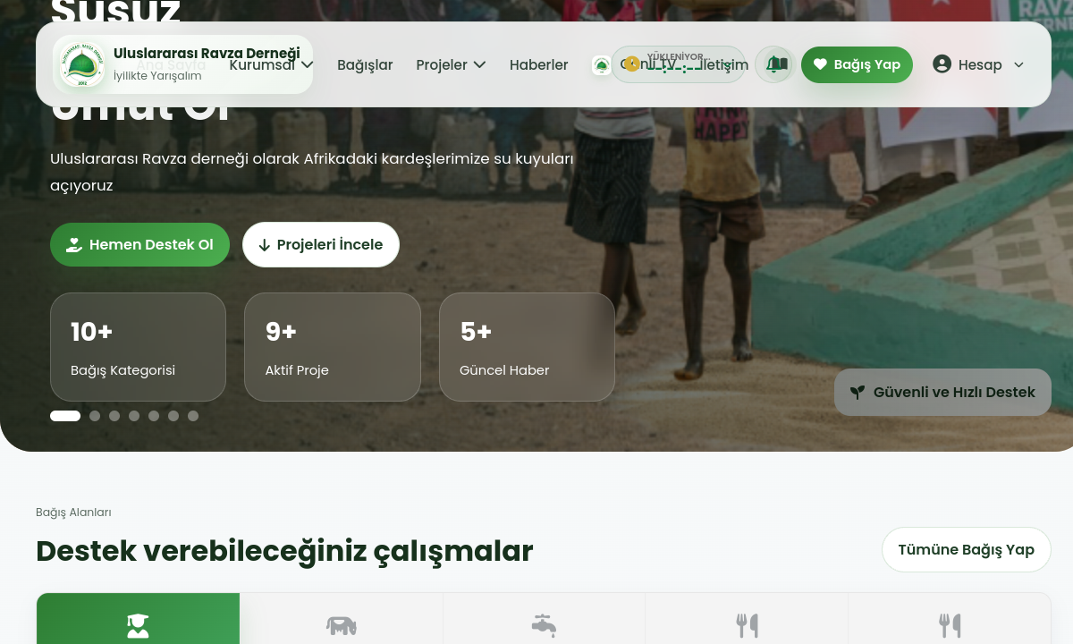 Uluslararası Ravza Derneği web sitesi görünümü