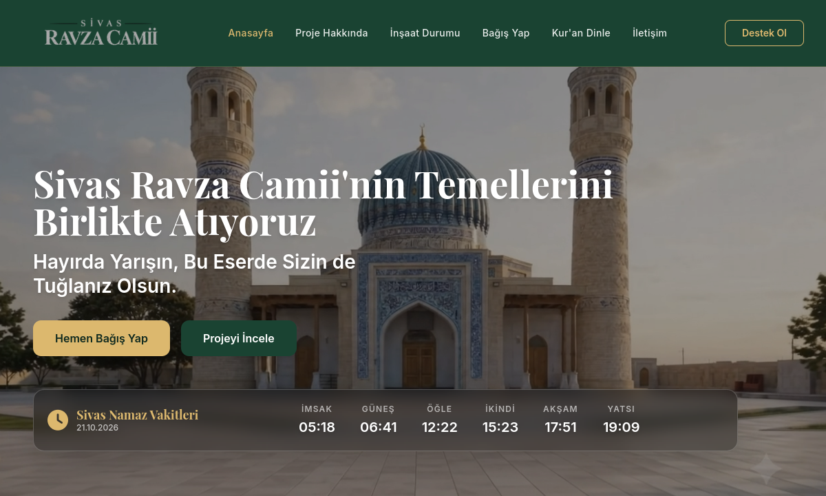 Sivas Ravza Camii web sitesi görünümü