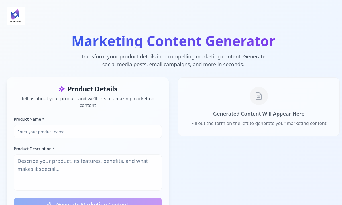 Optimise AI Marketing Content Generator screenshot